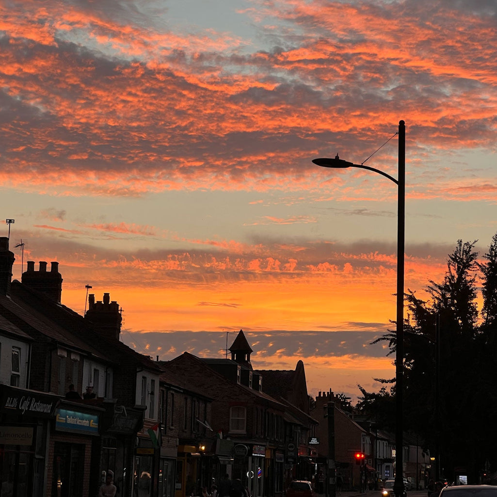 sunset over mill road cambridge